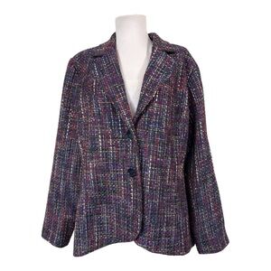 Coldwater Creek Women's Blazer Jacket W18 18 2X Multicolored Navy Blue Lined